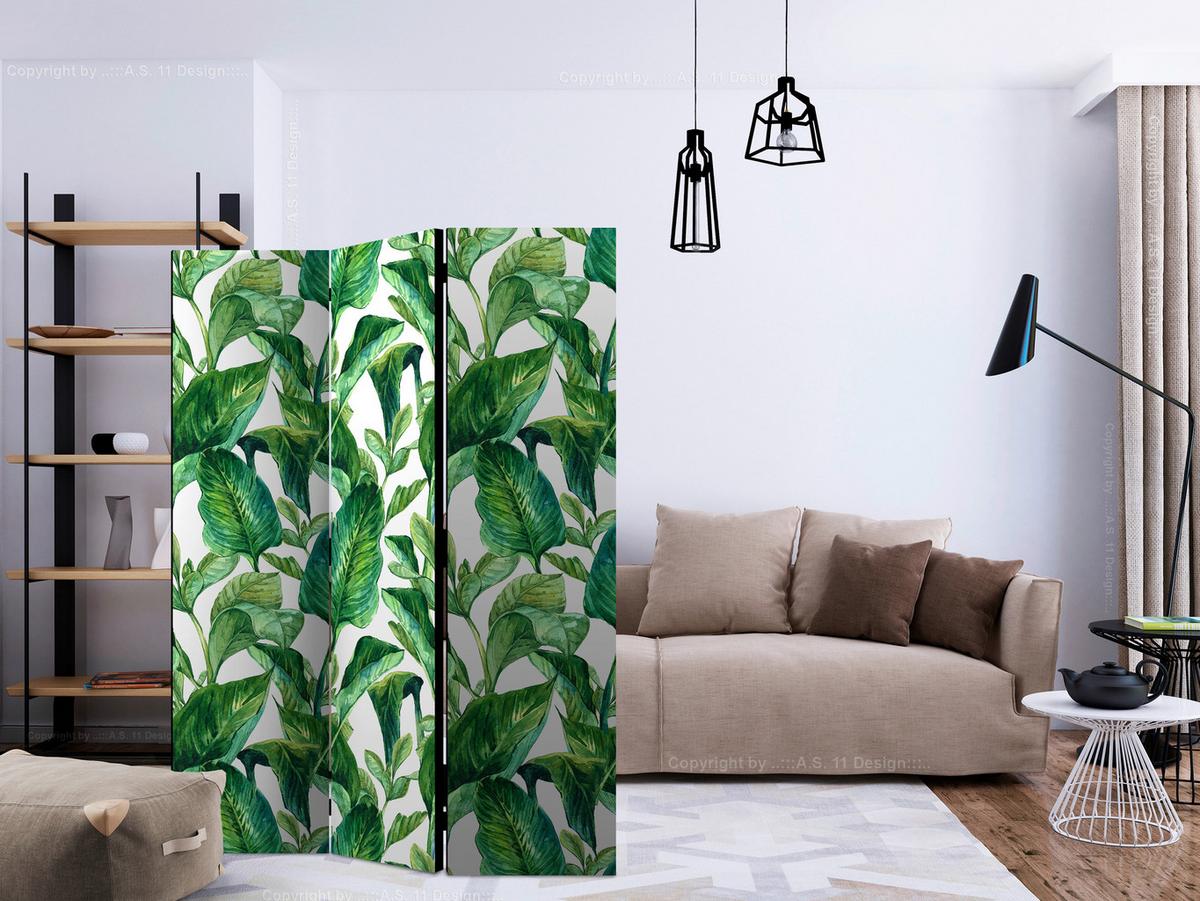 Paravan Jungle Vibes, 3-Delni, Dvostranski - zelena/bela, Basics, tekstil/les (135/172/3cm) - artgeist