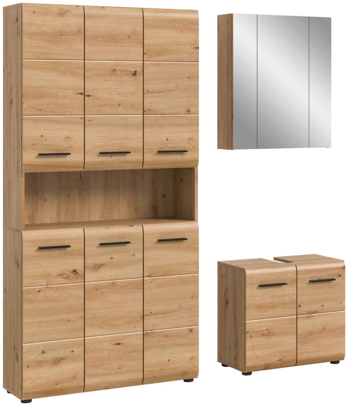 Badezimmer Ice 3-tlg. Eich Artisan - Schwarz/Eiche Artisan, Basics, Holzwerkstoff/Kunststoff (150cm) - MID.YOU