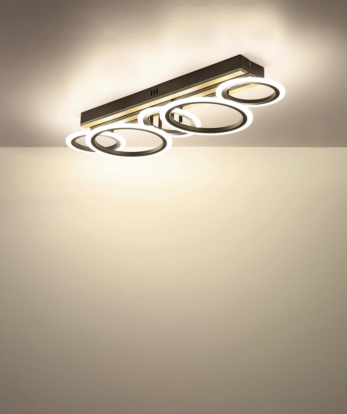Led Stropna Svjetiljka Blevins - bijela/tamno smeđa, Natur, drvni materijal/metal (74,5/25/11,5cm) - Globo