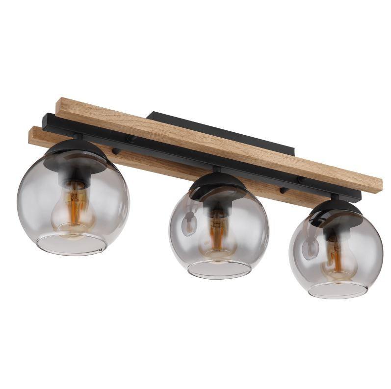 DECKENLEUCHTE 15569-3DW - Dunkelbraun/Schwarz, Natur, Glas/Holz (60/15/20,5cm) - Globo