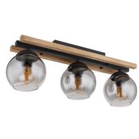 DECKENLEUCHTE 15569-3DW - Dunkelbraun/Schwarz, Natur, Glas/Holz (60/15/20,5cm) - Globo