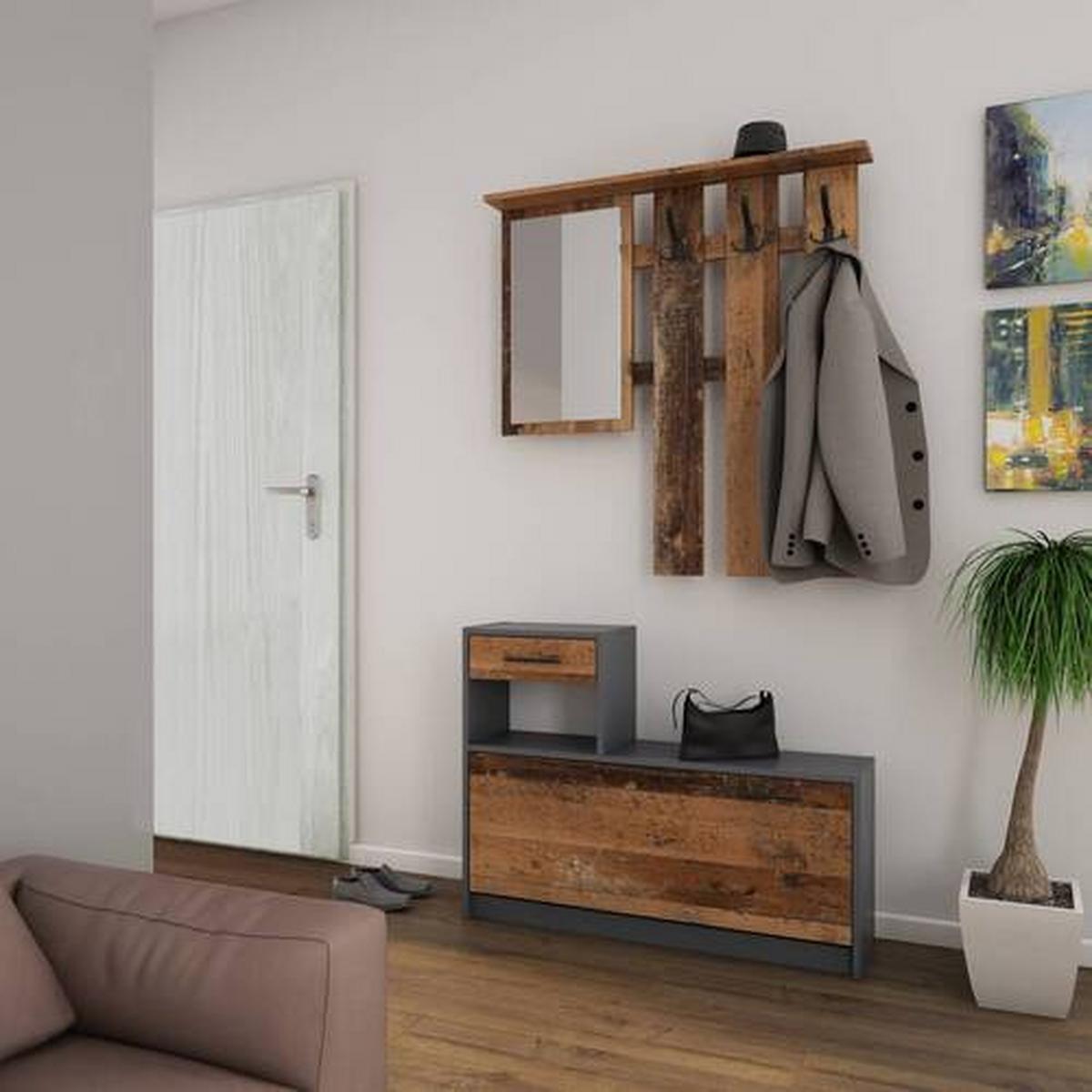 Garderobe ''Tamina'', Anthrazit/Dunkelbraun - Anthrazit/Dunkelbraun, MODERN, Glas/Holzwerkstoff (97/190/25cm) - MID.YOU