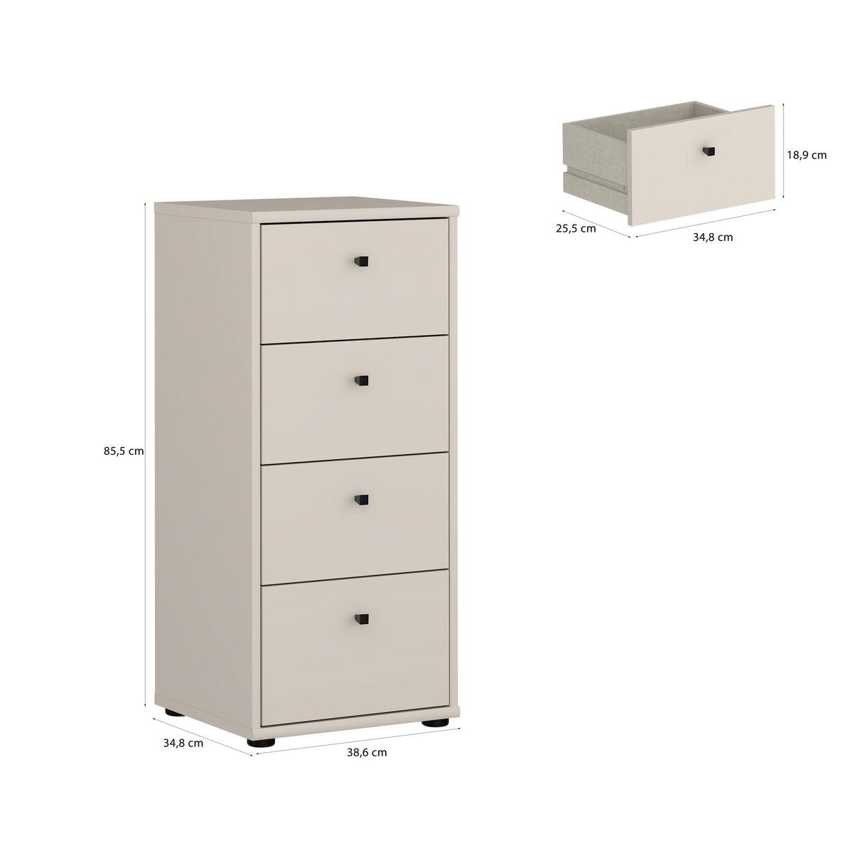 Komoda Tempra 2, Peščena Barva - črna/peščene barve, Konvencionalno, umetna masa/leseni material (38,6/85,5/34,8cm) - Mömax