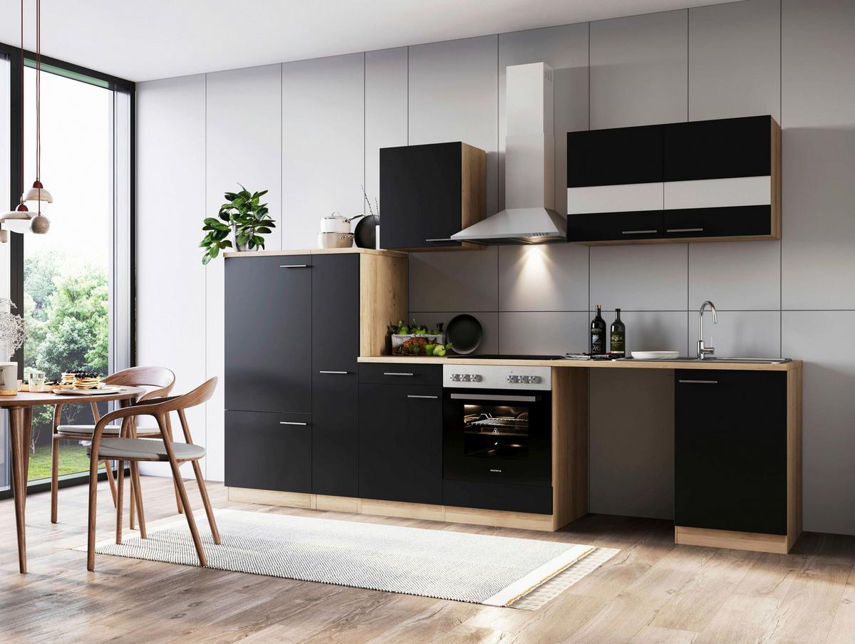 Kuhinjski Blok Z Aparati Merle, 310cm - barve nerjavečega jekla/črna, Basics, kovina/steklo (310cm) - Respekta