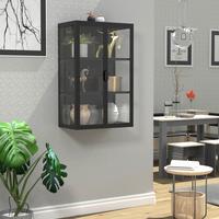 Viseča Vitrina Flokas L, Črna - črna/prosojno, Design, kovina/steklo (60/95cm) - MID.YOU