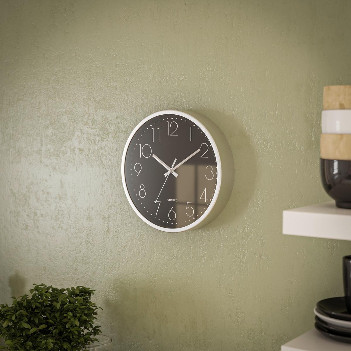 ZEGAR ŚCIENNY 12910 - kolor srebrny/czarny, Basics, metal (30cm)