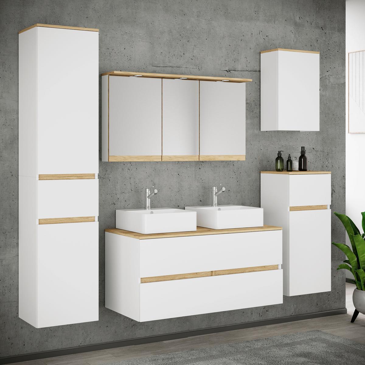 Badezimmer Cosila - Honigeiche/Weiss, Trend, Keramik/Holzwerkstoff (191cm) - MID.YOU