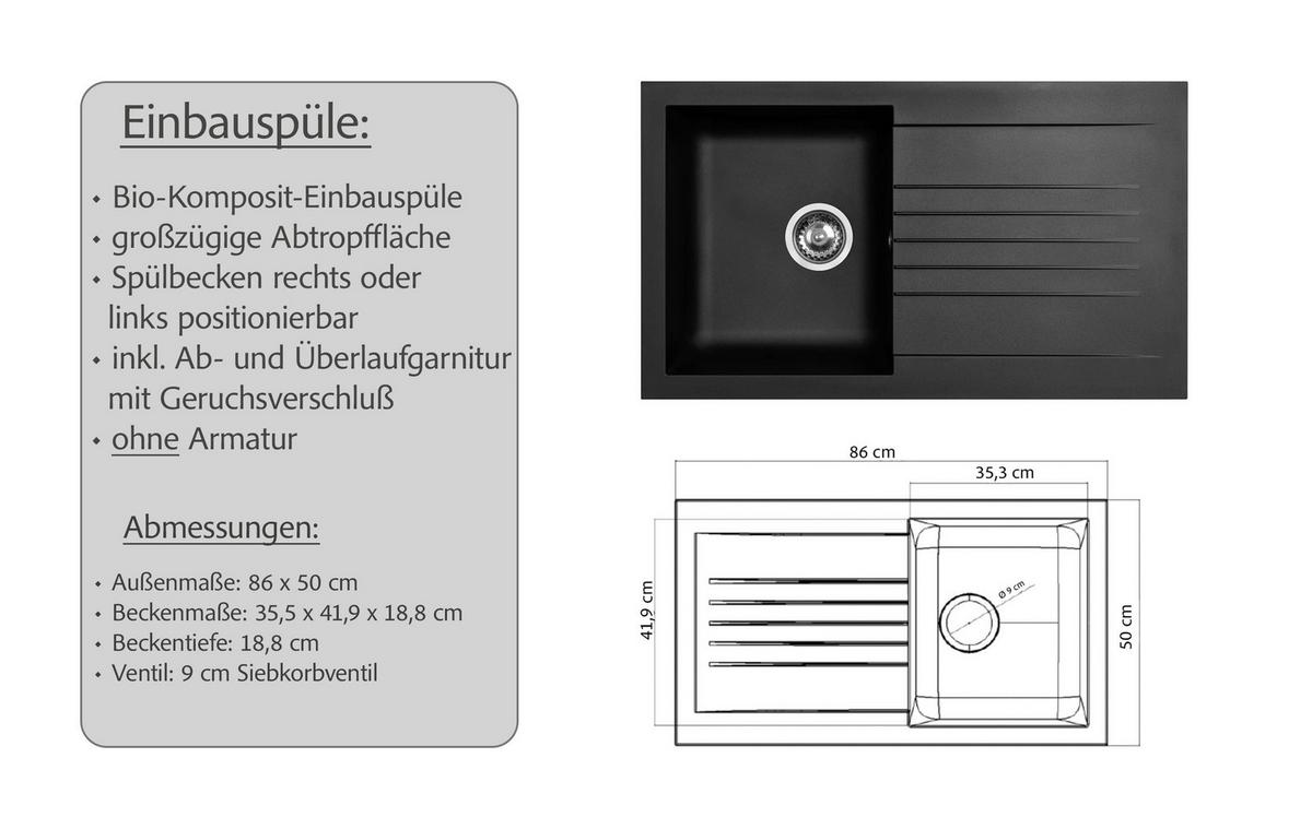 Küchenblock Aveiro m. Geräten Kaschmir - Kaschmir/Eiche Wotan, Trend, Holzwerkstoff/Metall (360cm) - Held
