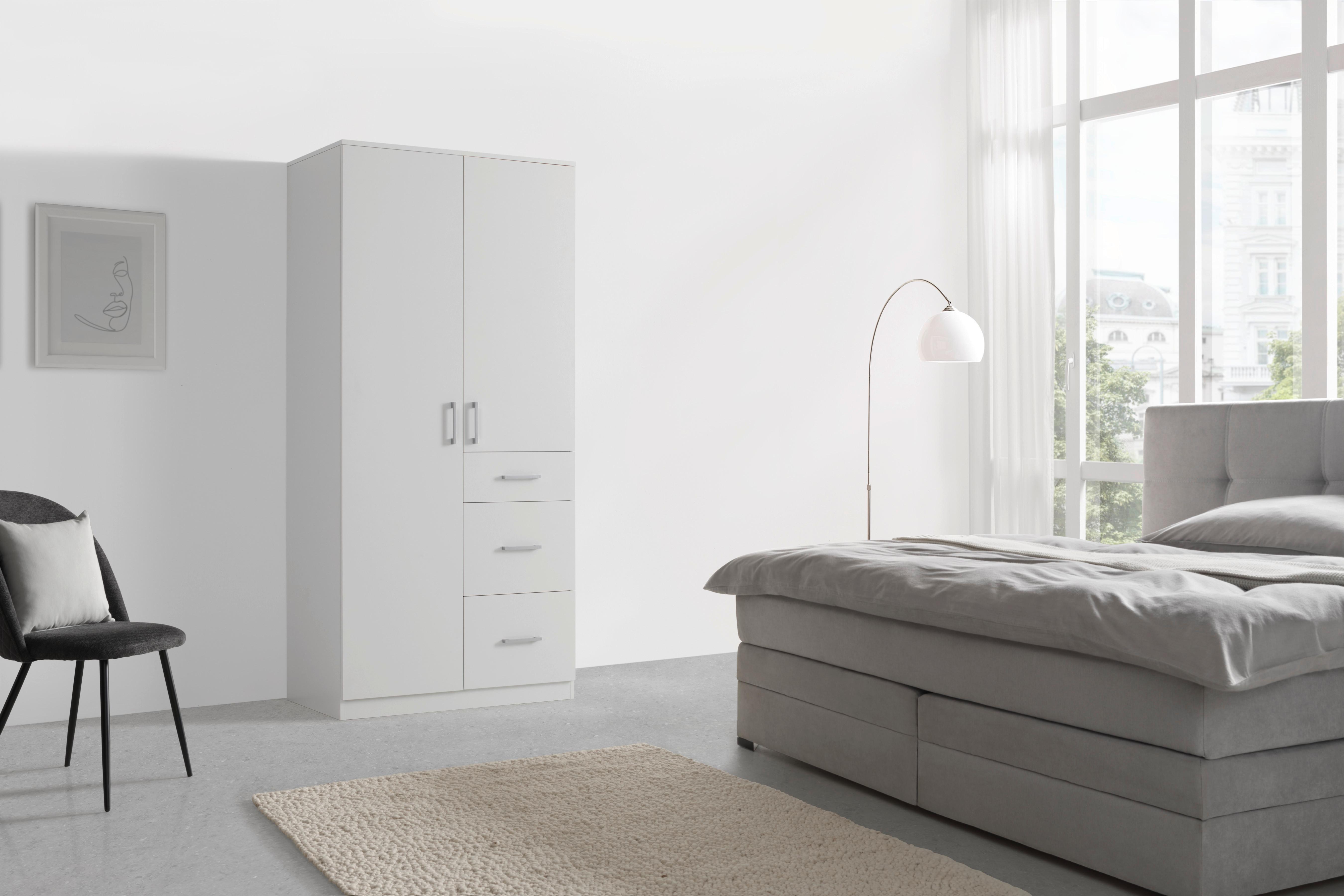 KAST MET DRAAIDEUREN LASSE 2T -EXKLUSIV- - Wit/Grijs, Konventionell, Houtcomposiet/Kunststof (90/196,5/55cm) - Mömax