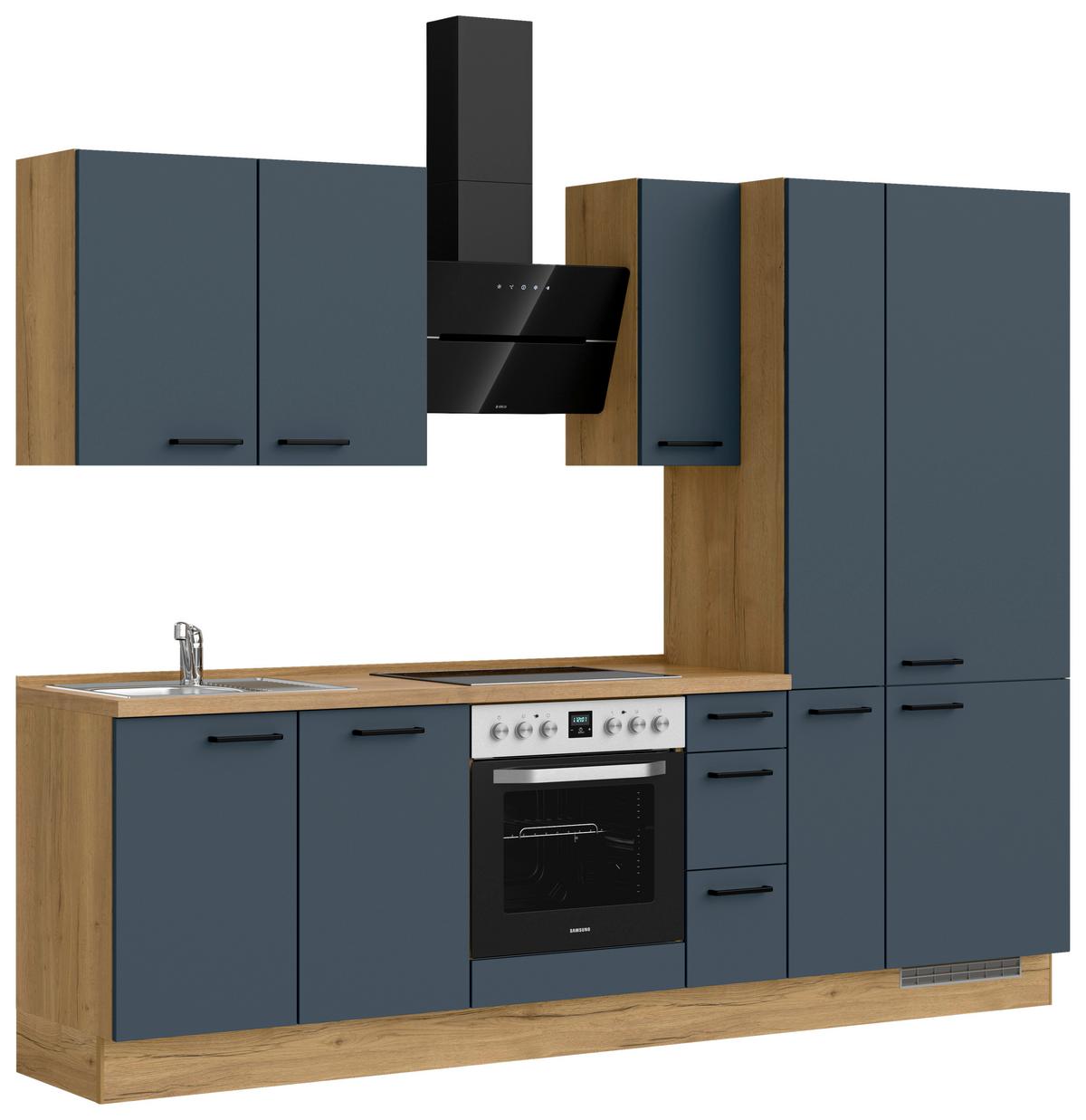 Küchenblock Easytouch High m. Geräten Dunkelblau - Eichefarben/Schwarz, MODERN, Holzwerkstoff/Metall (270cm) - Nobilia
