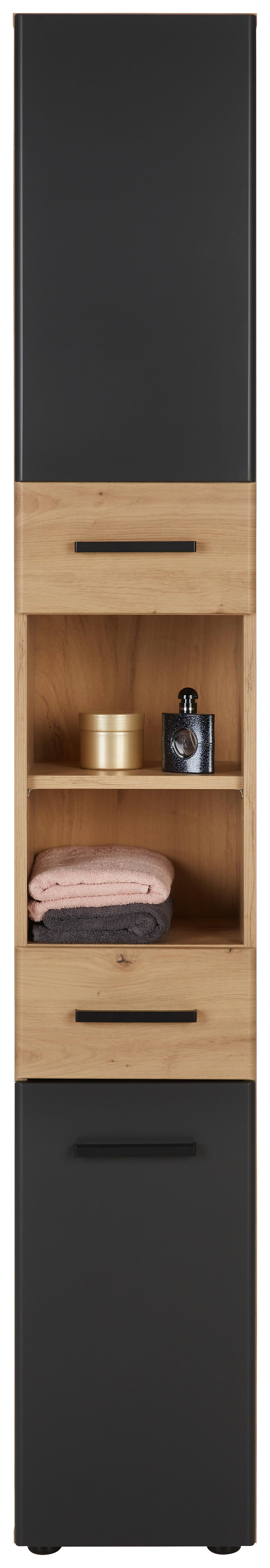 Hochschrank in Grau/Eichefarben - Eichefarben/Schwarz, MODERN, Holzwerkstoff/Kunststoff (30/190/30cm) - Mömax