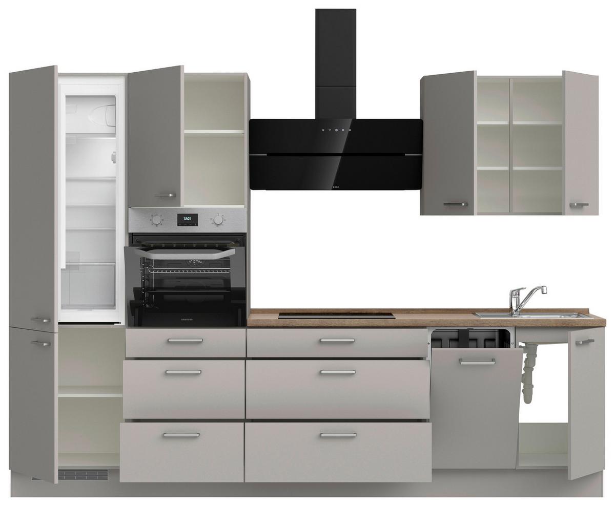 Küchenblock Touch High m. Geräten Grau - Eiche dunkel/Edelstahlfarben, MODERN, Holzwerkstoff/Metall (300cm) - Nobilia