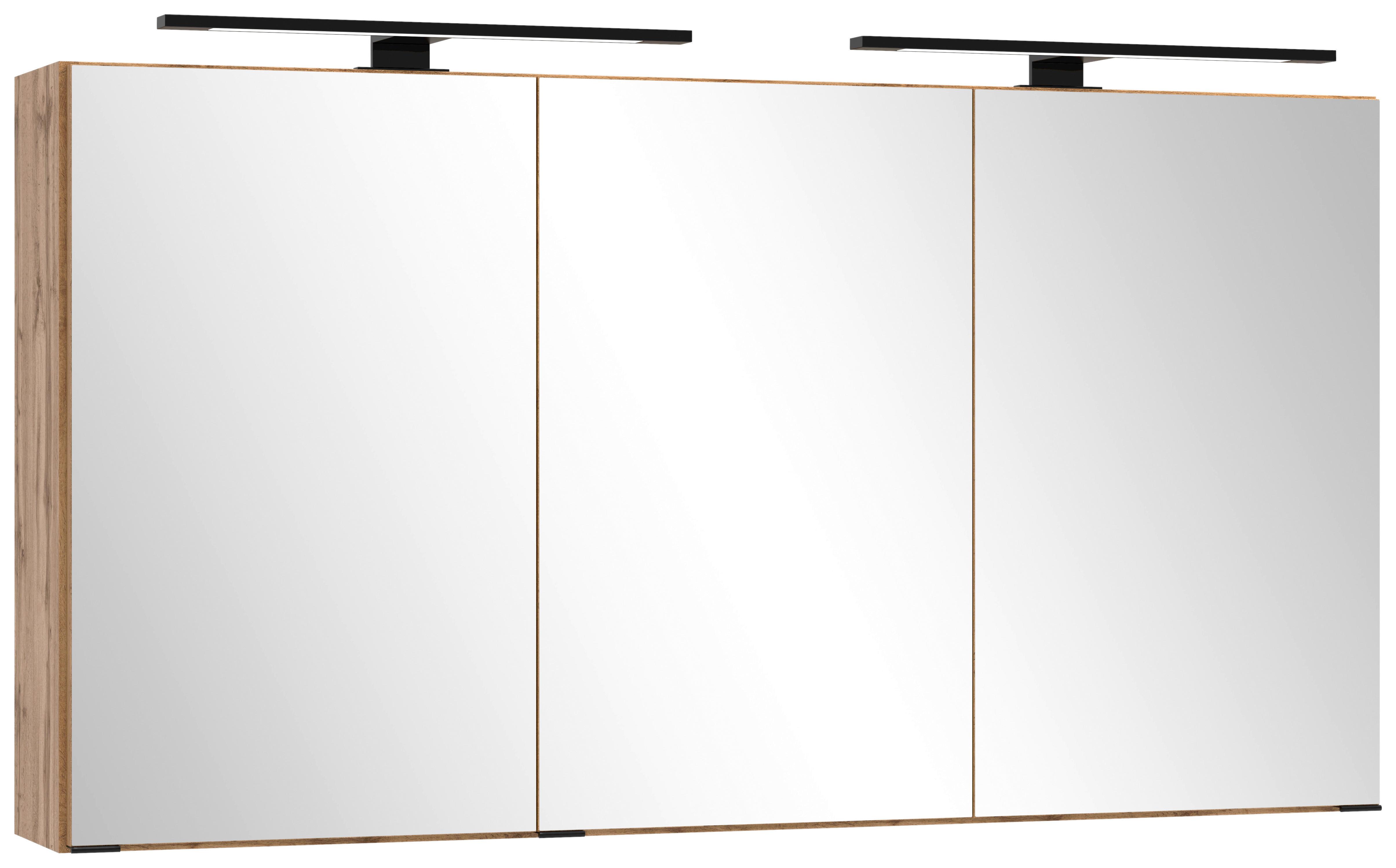 Spiegelschrank Chester mit LED ca. 120x64 cm Eiche Wotan - Eiche Wotan/Schwarz, MODERN, Glas/Holzwerkstoff (120/64/20cm) - Held