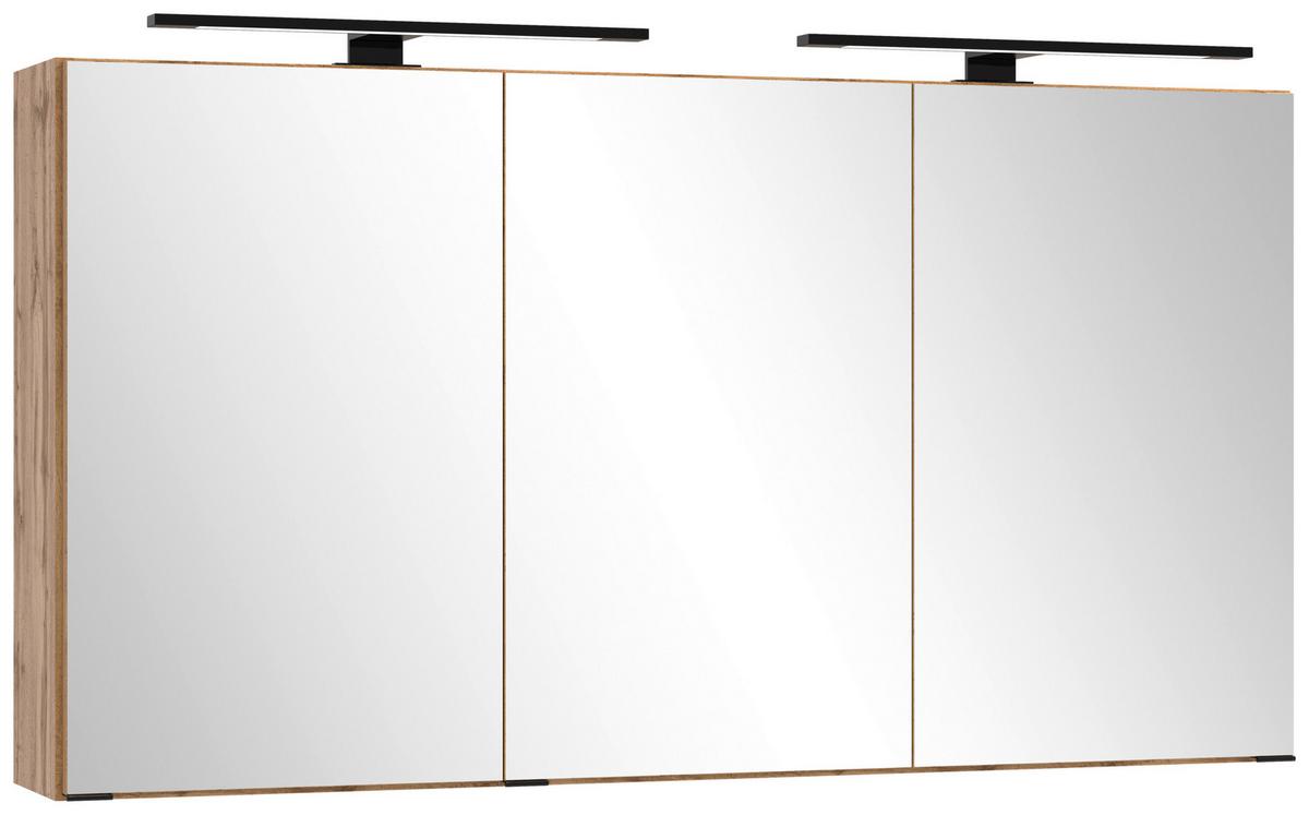 Spiegelschrank Chester mit LED ca. 120x64 cm Eiche Wotan - Eiche Wotan/Schwarz, MODERN, Glas/Holzwerkstoff (120/64/20cm) - Held
