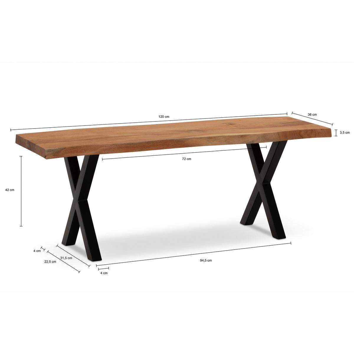 GARDEROBENBANK GARDEROBENBANK - Hellbraun/Schwarz, Design, Holz/Metall (120/40/45,5cm) - MID.YOU