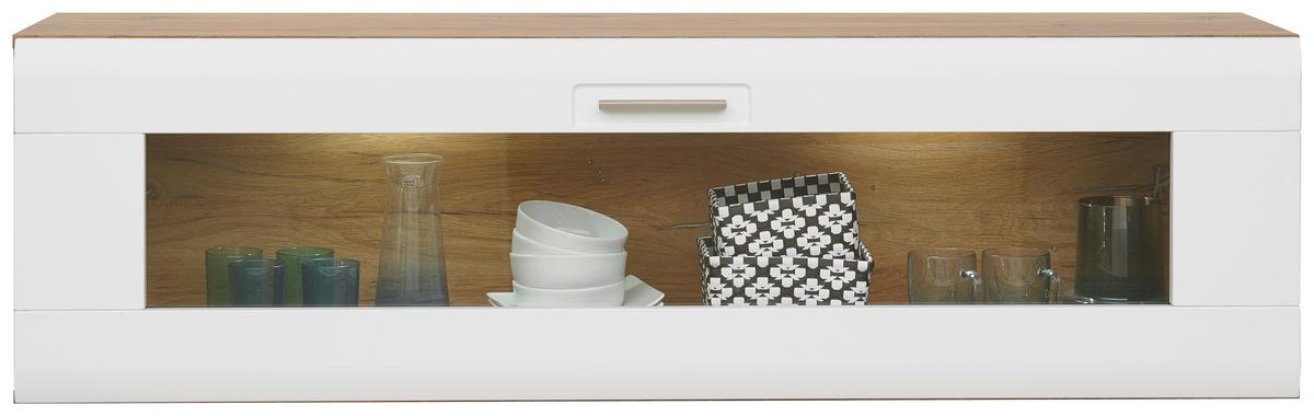 Dulap suspendat Auris - alb/culoare lemn stejar, Modern, sticlă/material pe bază de lemn (150/43/37,1cm) - Luca Bessoni