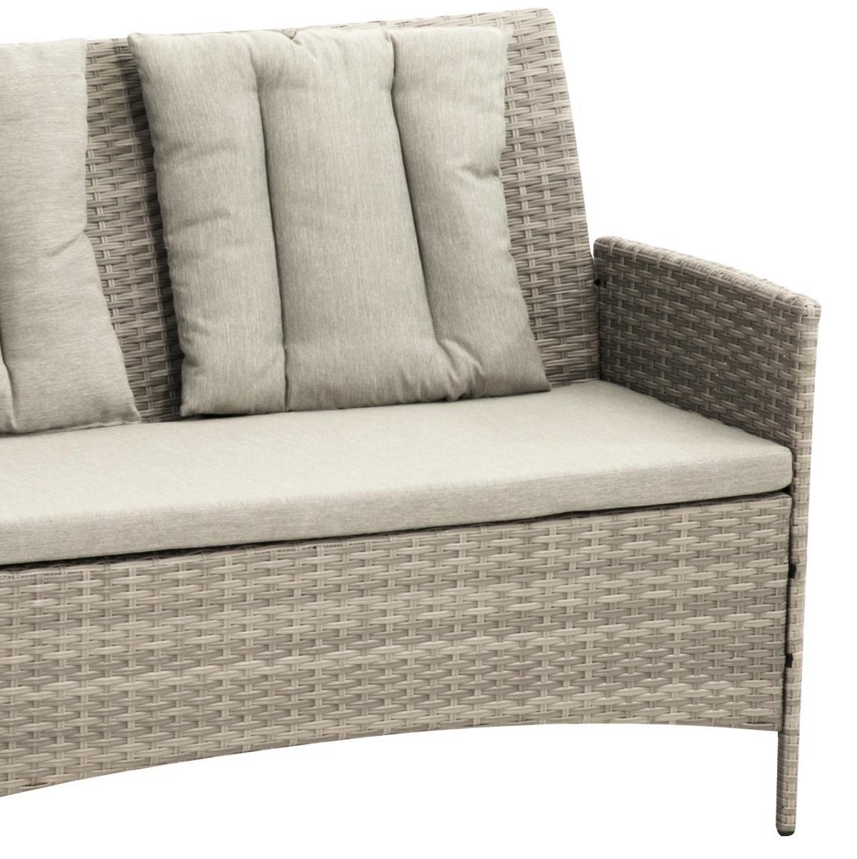 Loungegarnitur 4-tlg. Wien Kunststoffgeflecht mit Kissen - Beige/Grau, MODERN, Kunststoff/Textil (140/68/80cm) - Gardenson