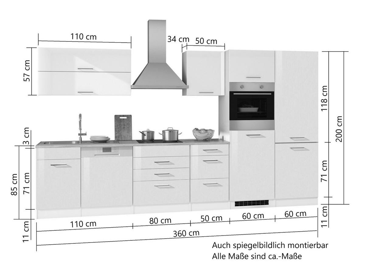 Küchenblock Mailand XIII m. Geräten Graphitfarben - Silberfarben/Graphitfarben, MODERN, Holzwerkstoff/Metall (360cm) - Held