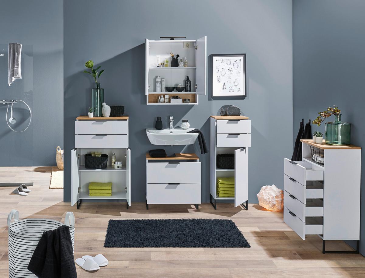 SZAFKA ŚREDNIA DENVER - kolor dębowy/czarny, Konventionell, materiał drewnopochodny/metal (50/91/32cm) - home24