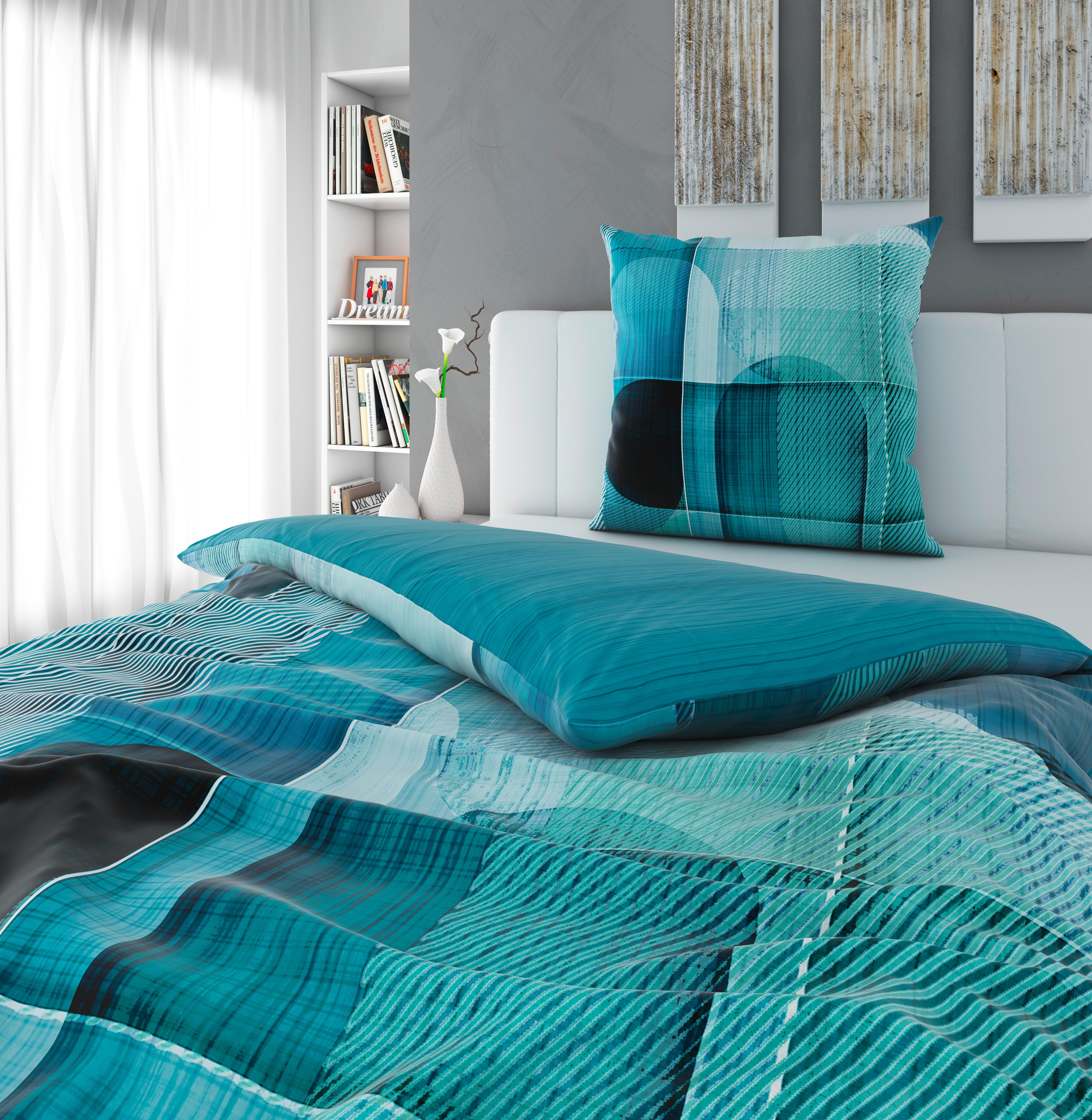 POŚCIEL DWUSTRONNA VARIO BLOCK - petrol, Design, tkanina (155/220cm) - Esposa