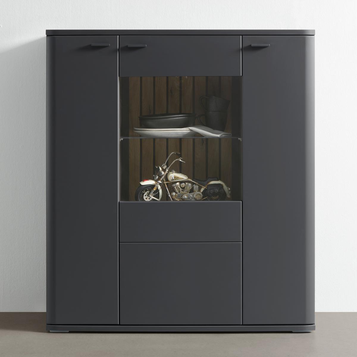 Highboard Carreto Grau - Anthrazit/Grau, Modern, Glas/Holzwerkstoff (110/124/38cm) - Premium Living