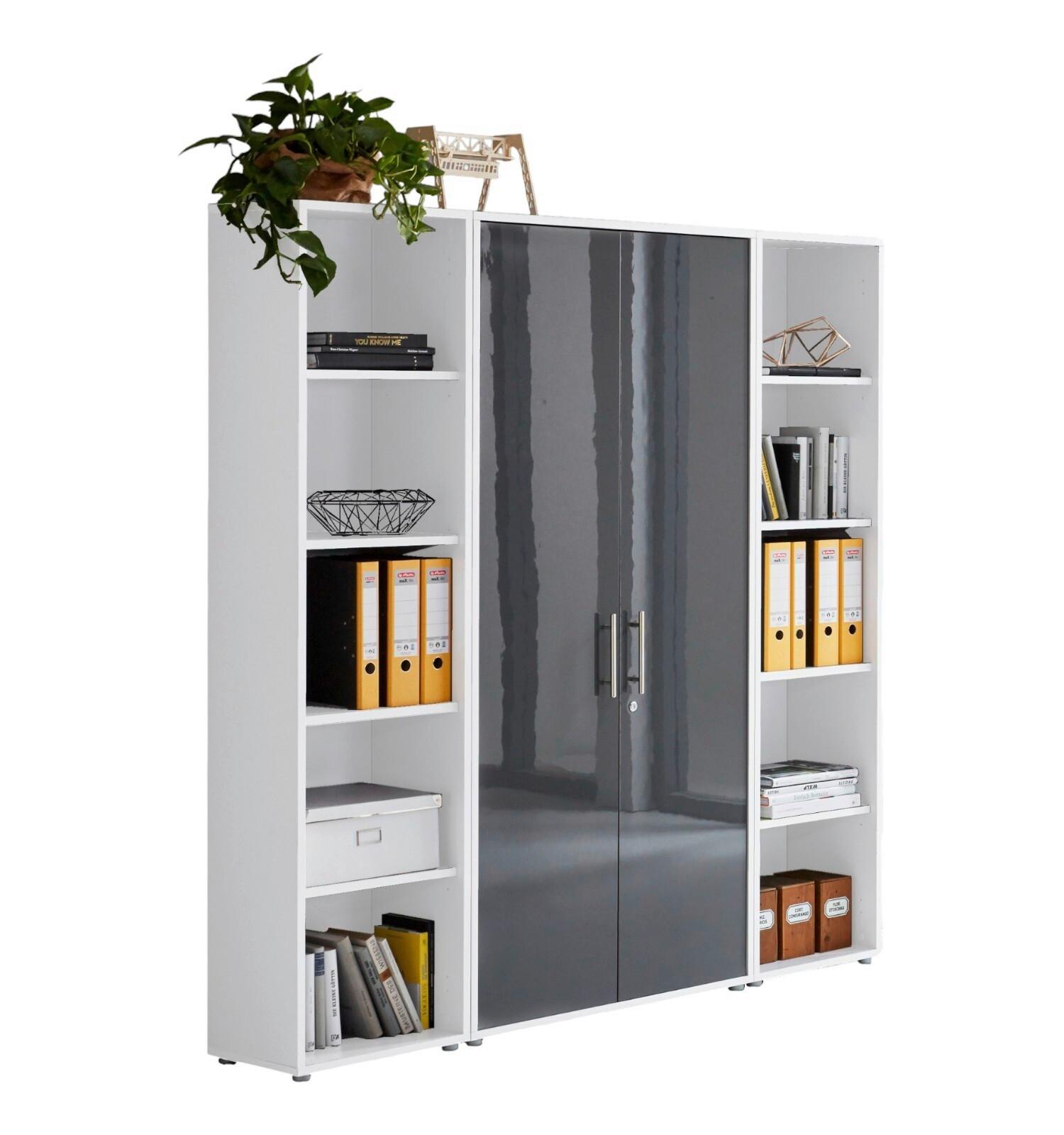 Aktenschrank Office Edition Sw Set 3 hoch Weiß/Anthrazit - Anthrazit Hochglanz/Weiß, MODERN, Holzwerkstoff (173/186/33cm) - MID.YOU