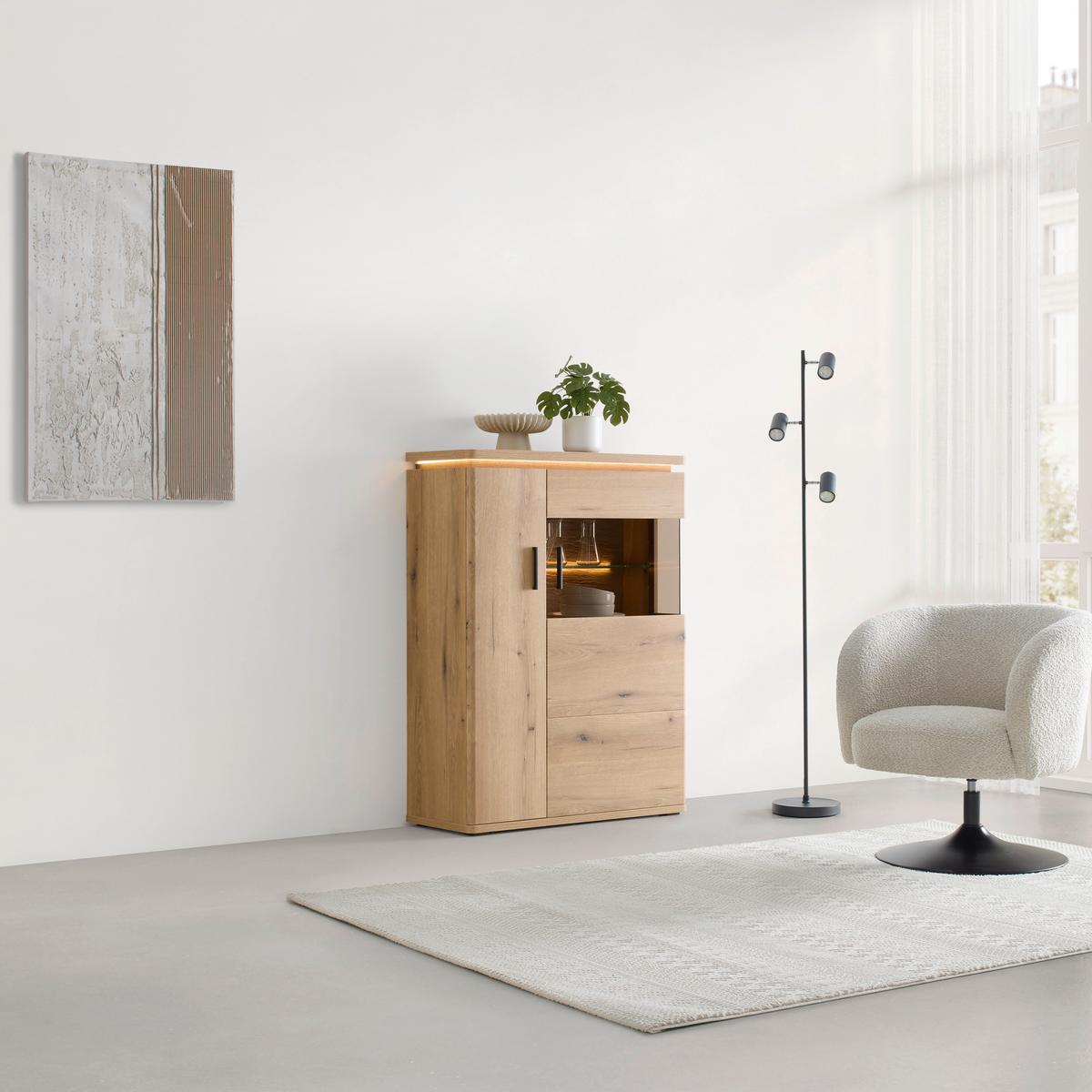 Highboard Alameda Eichefarben - Eichefarben/Anthrazit, MODERN, Glas/Holzwerkstoff (90/128/38cm) - Mömax