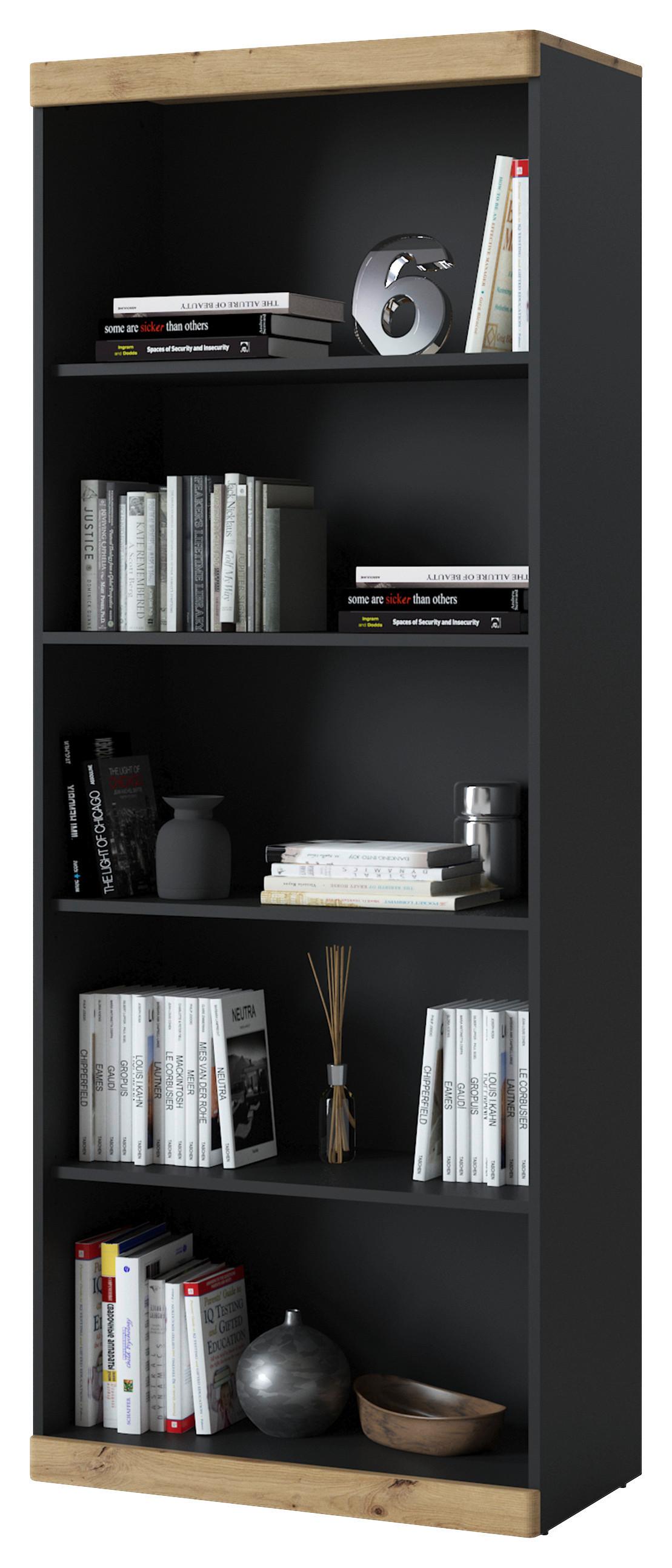 Regal Turino, Antracit, Barva Hrasta - antracit/hrast artisan, Trend, leseni material (75,8/196,5/39,9cm)