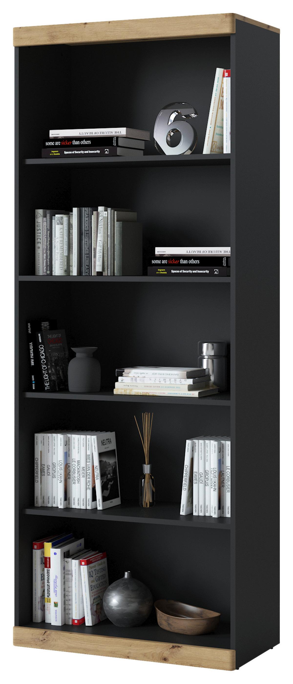 Regal Turino, Antracit, Barva Hrasta - antracit/hrast artisan, Trend, leseni material (75,8/196,5/39,9cm)