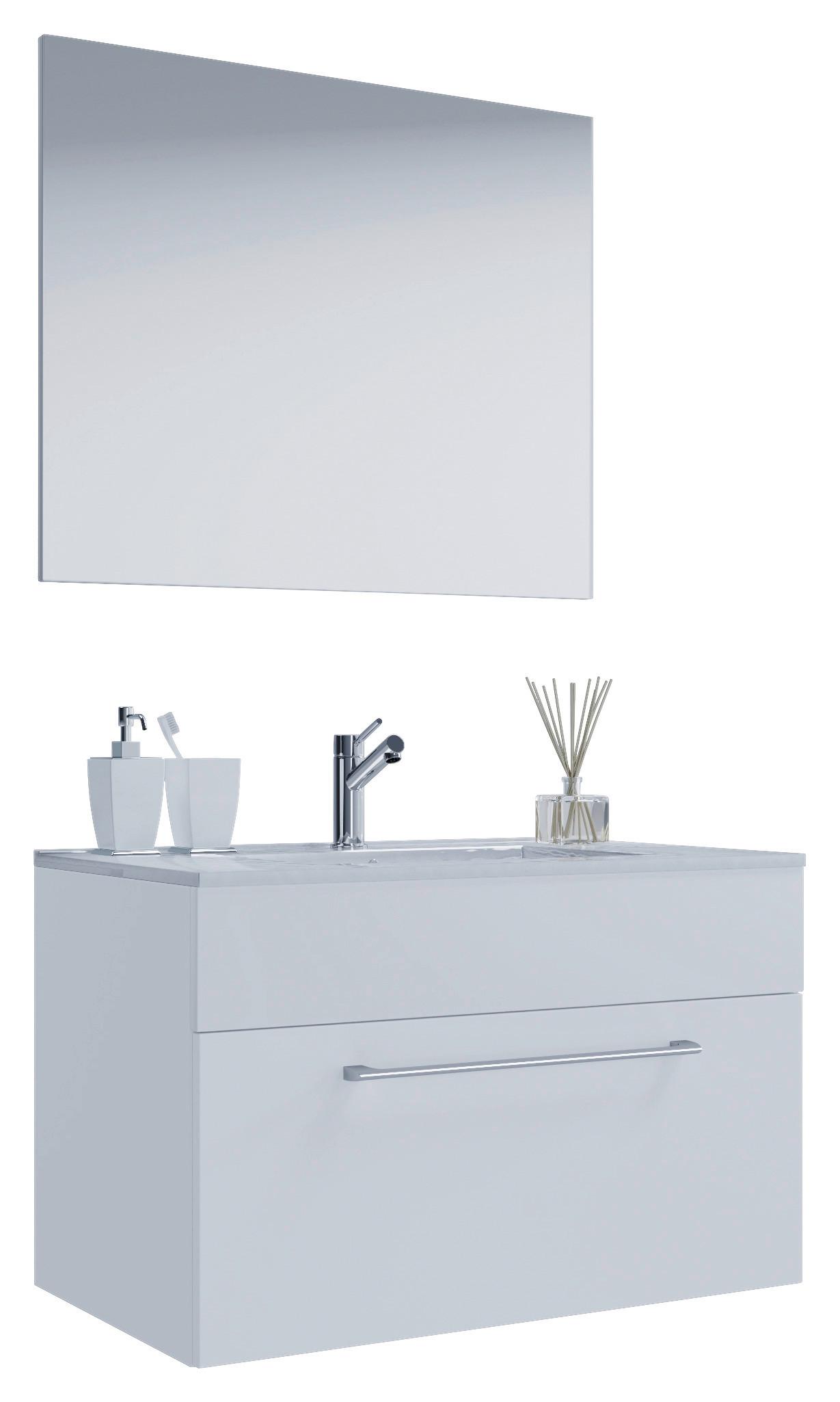 Kopalnica Badinos, Bela - bela/barve aluminija, Moderno, kovina/leseni material (80cm) - MID.YOU