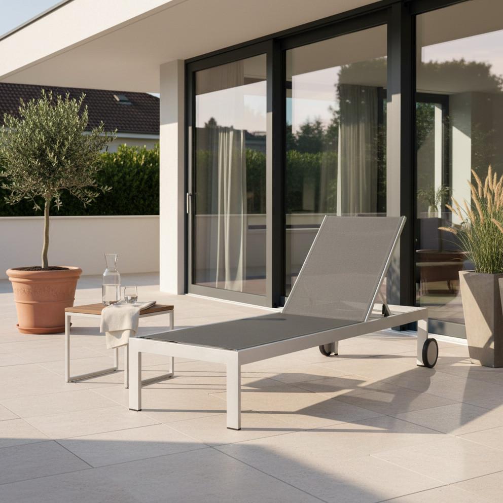 Sonnenliege Rimini Graphitfarben - Platinfarben/Graphitfarben, Basics, Textil/Metall (198/60/35cm) - Acamp