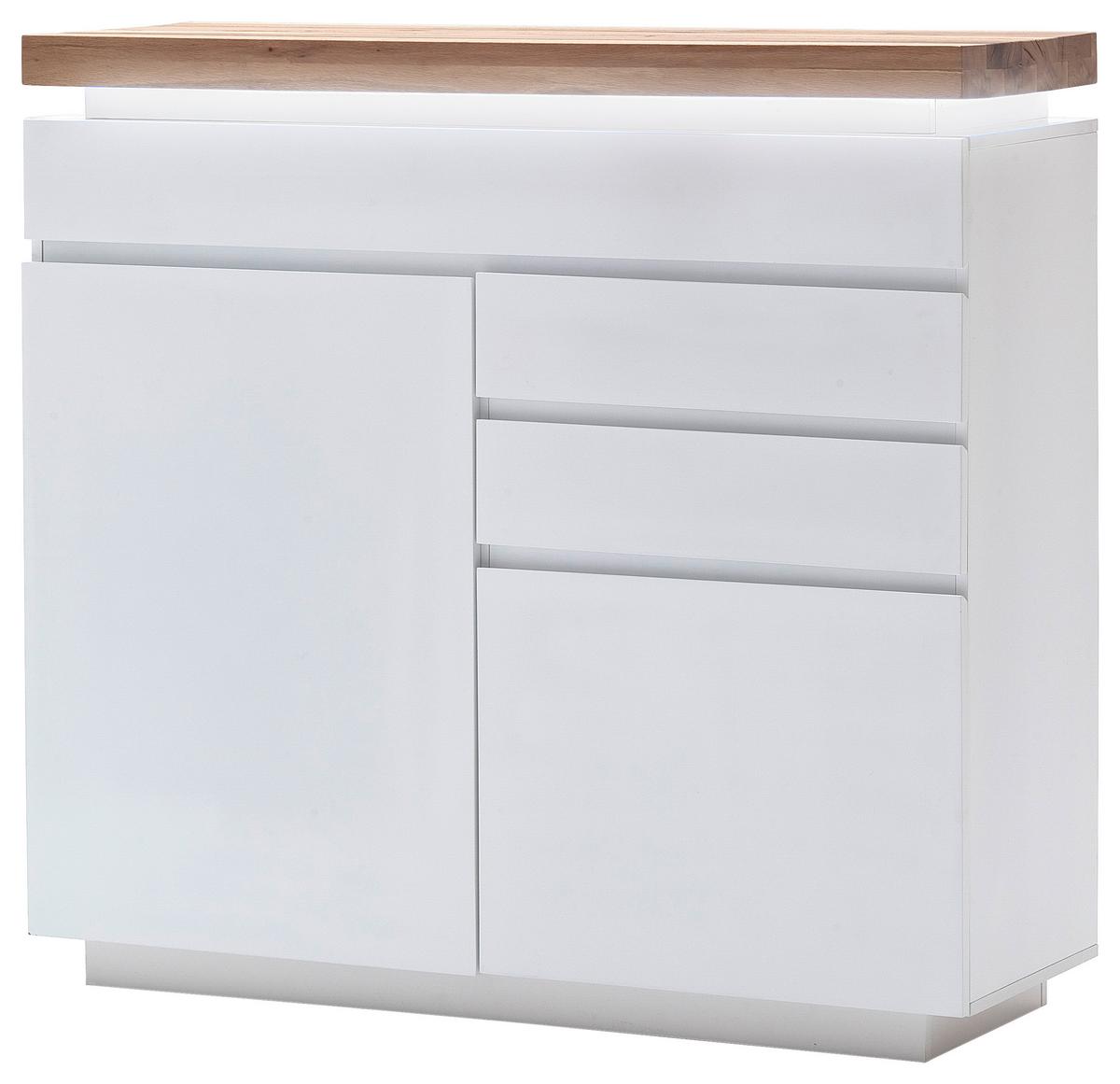 KOMODA ROMINA - kolor dębowy/biały, Design, materiał drewnopochodny/drewno (120/114/40cm)