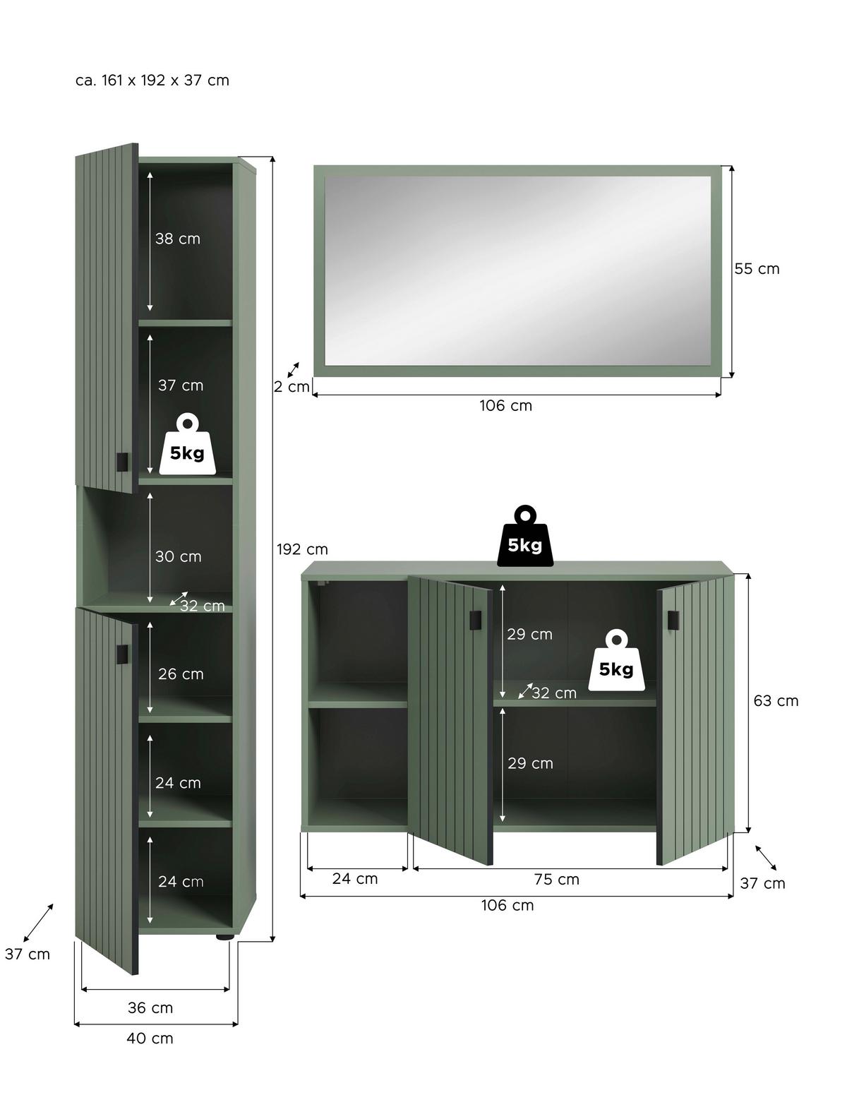 GARDEROBE STATION - Graugrün, Design, Holzwerkstoff (161/192/37cm) - MID.YOU