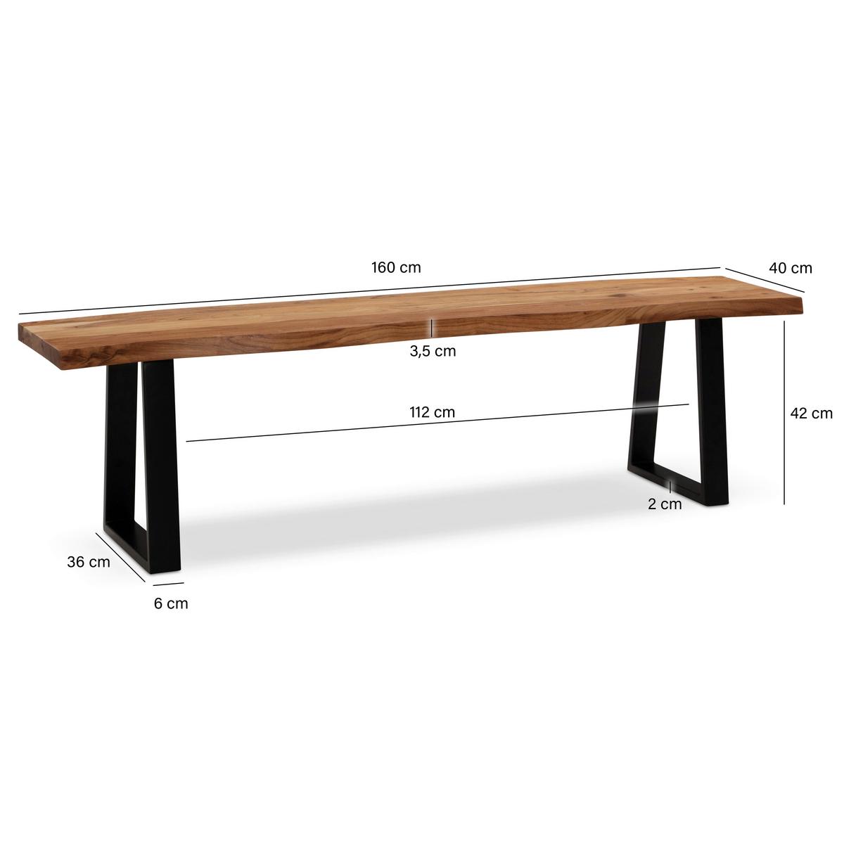 Klop Wl7.291 - črna/barve akacije, Moderno, kovina/les (160/45,5/40cm) - MID.YOU