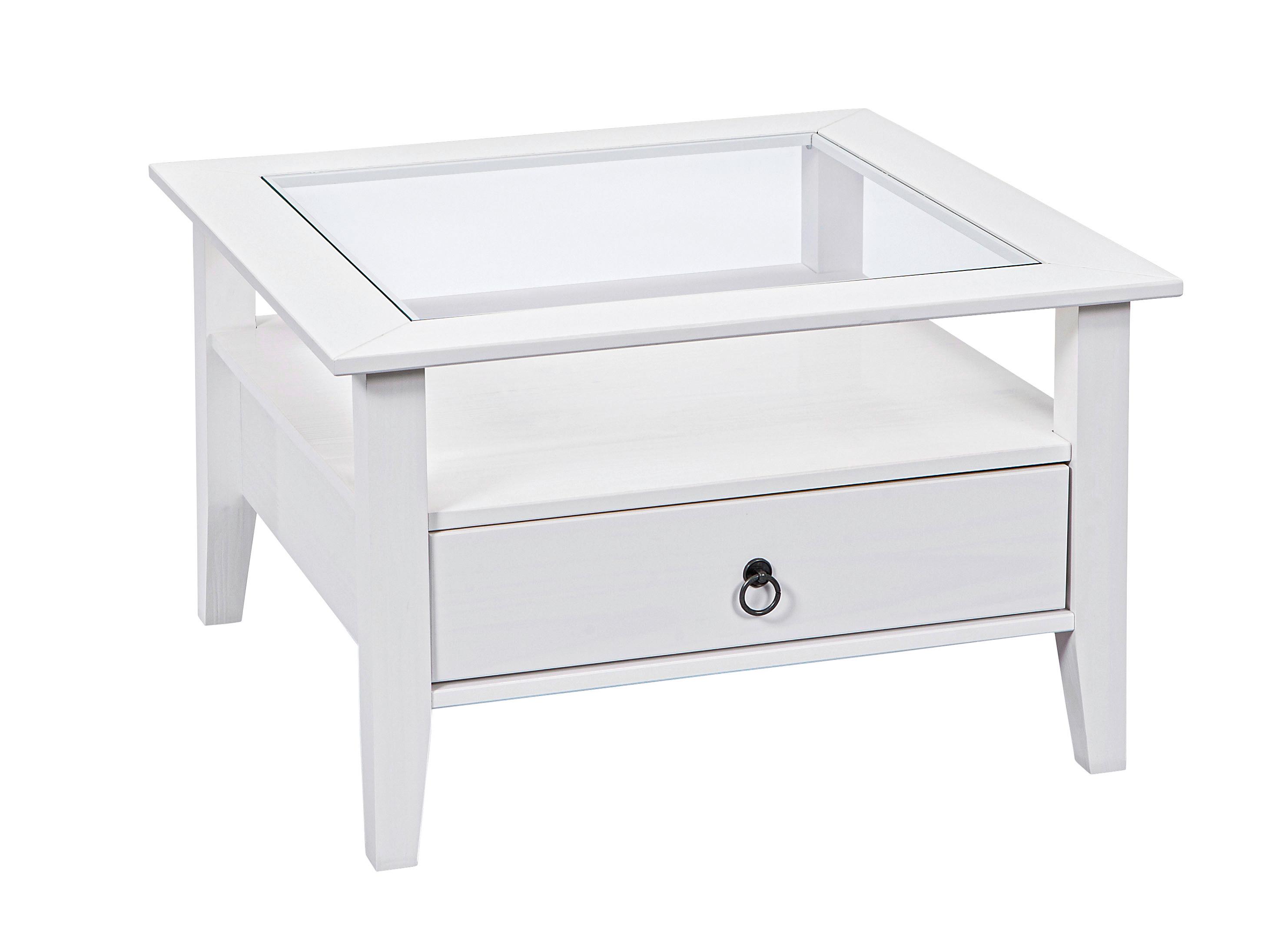 Couchtisch Provence ca.75x75 cm Kiefer Weiß - Weiß, LIFESTYLE, Glas/Holz (75/75/45cm) - MID.YOU