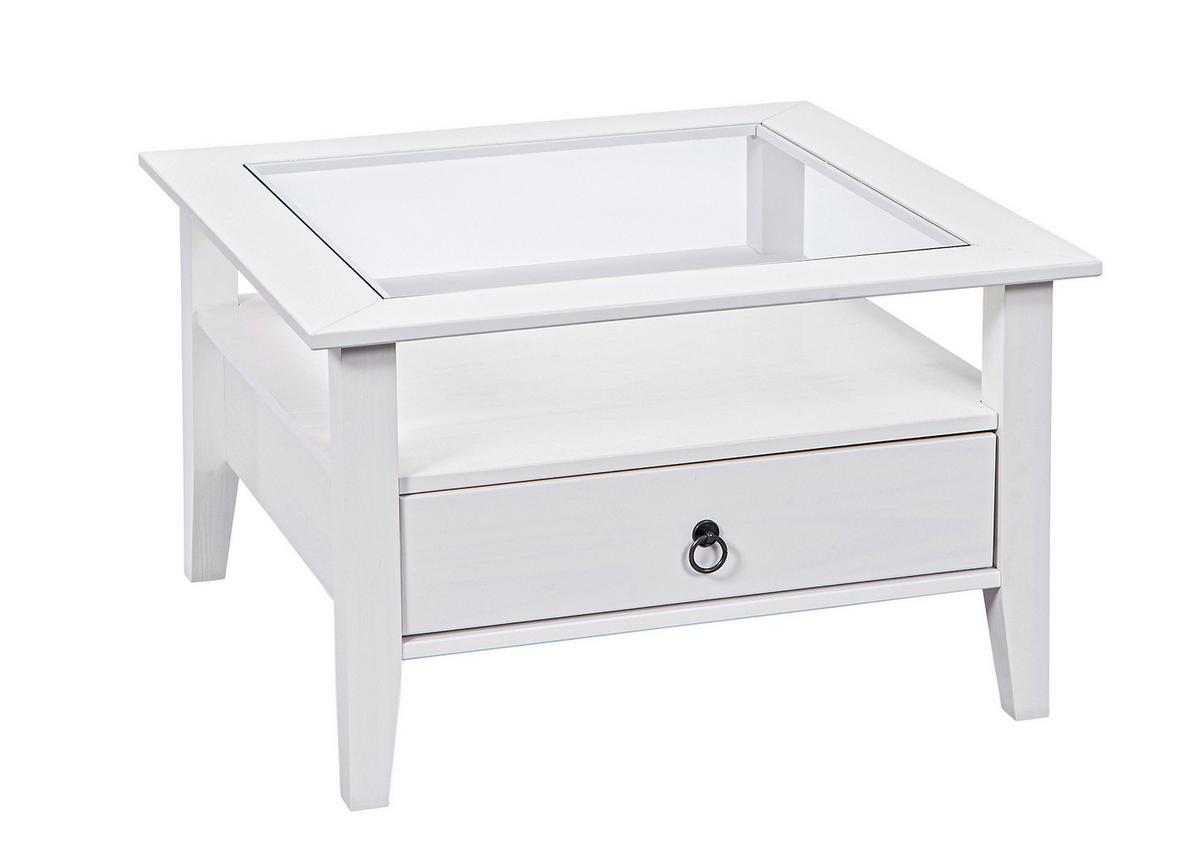 Couchtisch Provence ca.75x75 cm Kiefer Weiß - Weiß, LIFESTYLE, Glas/Holz (75/75/45cm) - MID.YOU