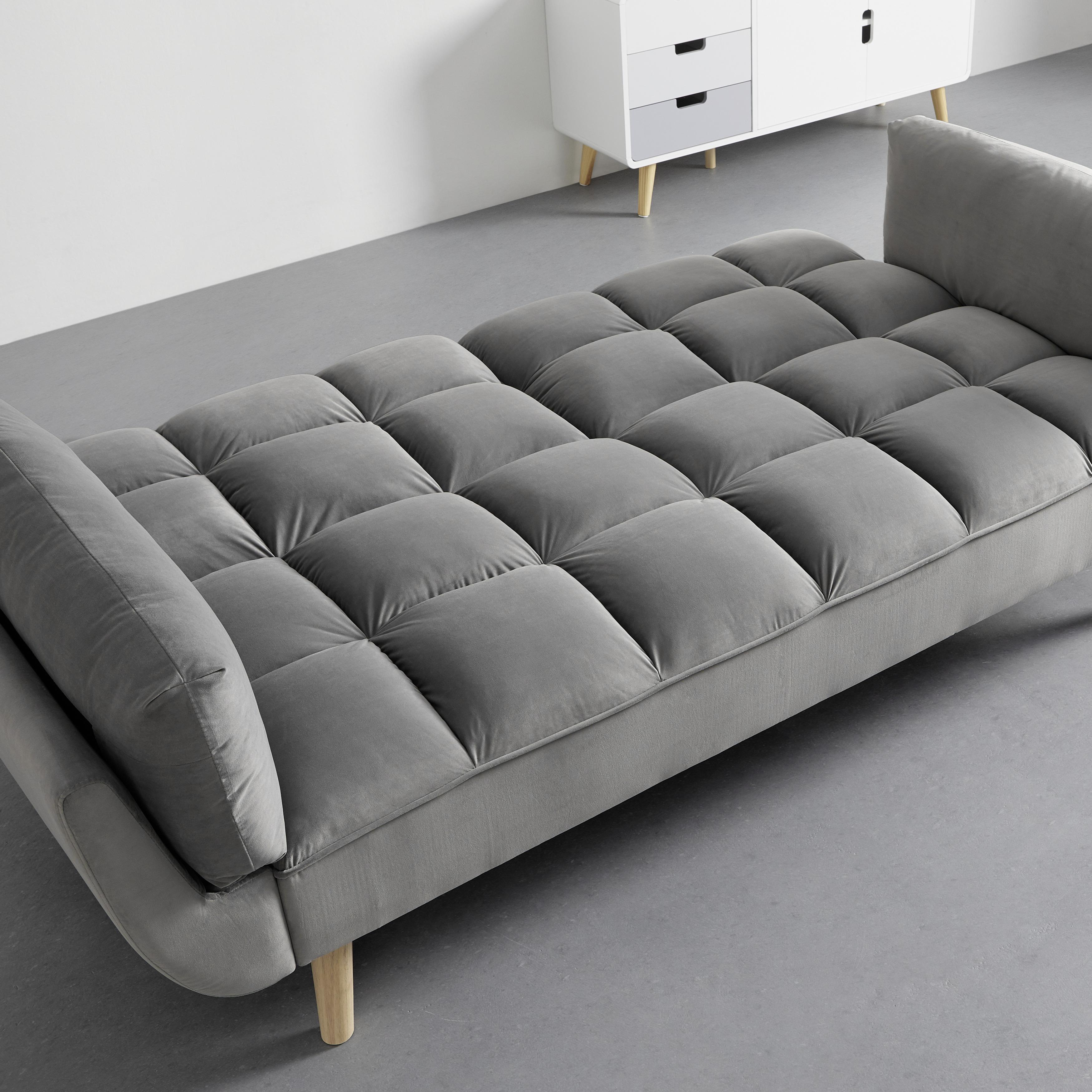 Schlafsofa Cora Grau Samt - Naturfarben/Grau, MODERN, Holz/Textil (214/92/81cm) - Bessagi Home