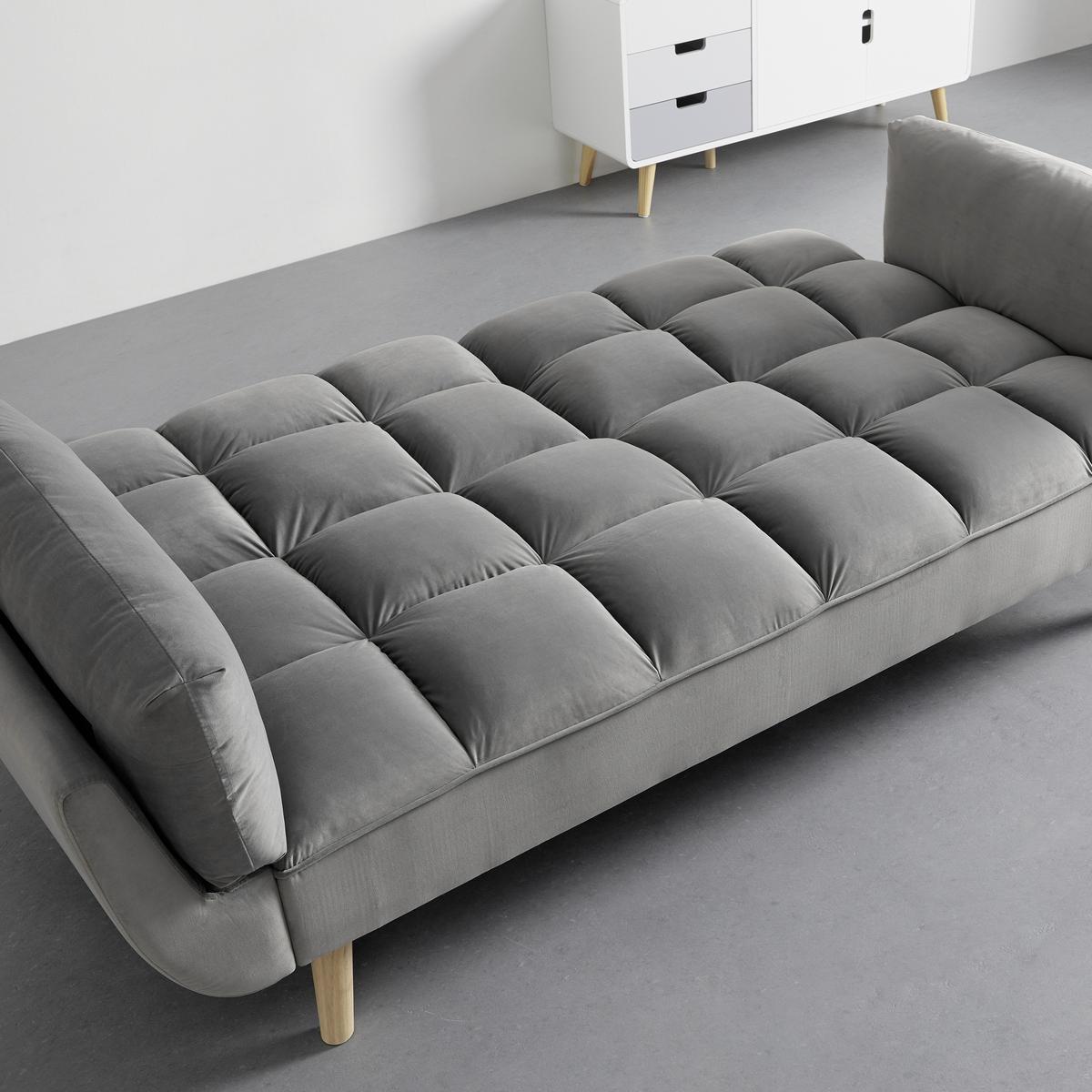 Schlafsofa Cora Grau Samt - Naturfarben/Grau, MODERN, Holz/Textil (214/92/81cm) - Bessagi Home