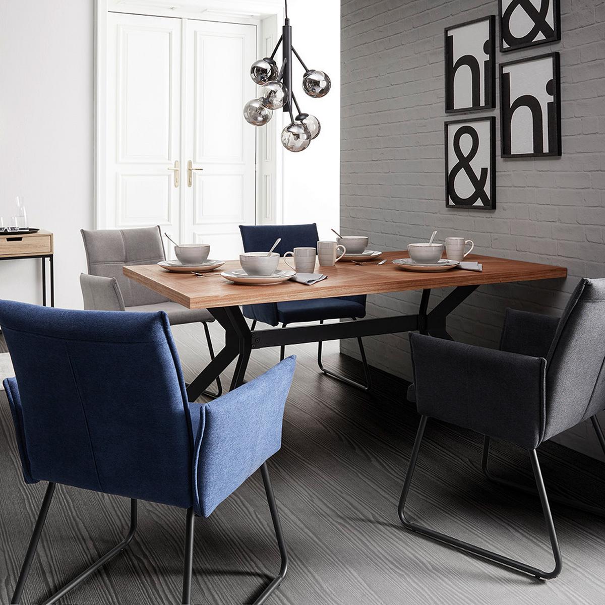 ZESTAW KRZESEŁ Z PODŁOKIETNIK. MANILA 2 SZTUKI - niebieski/czarny, Modern, metal/drewno (60/90/61cm) - Bessagi Home
