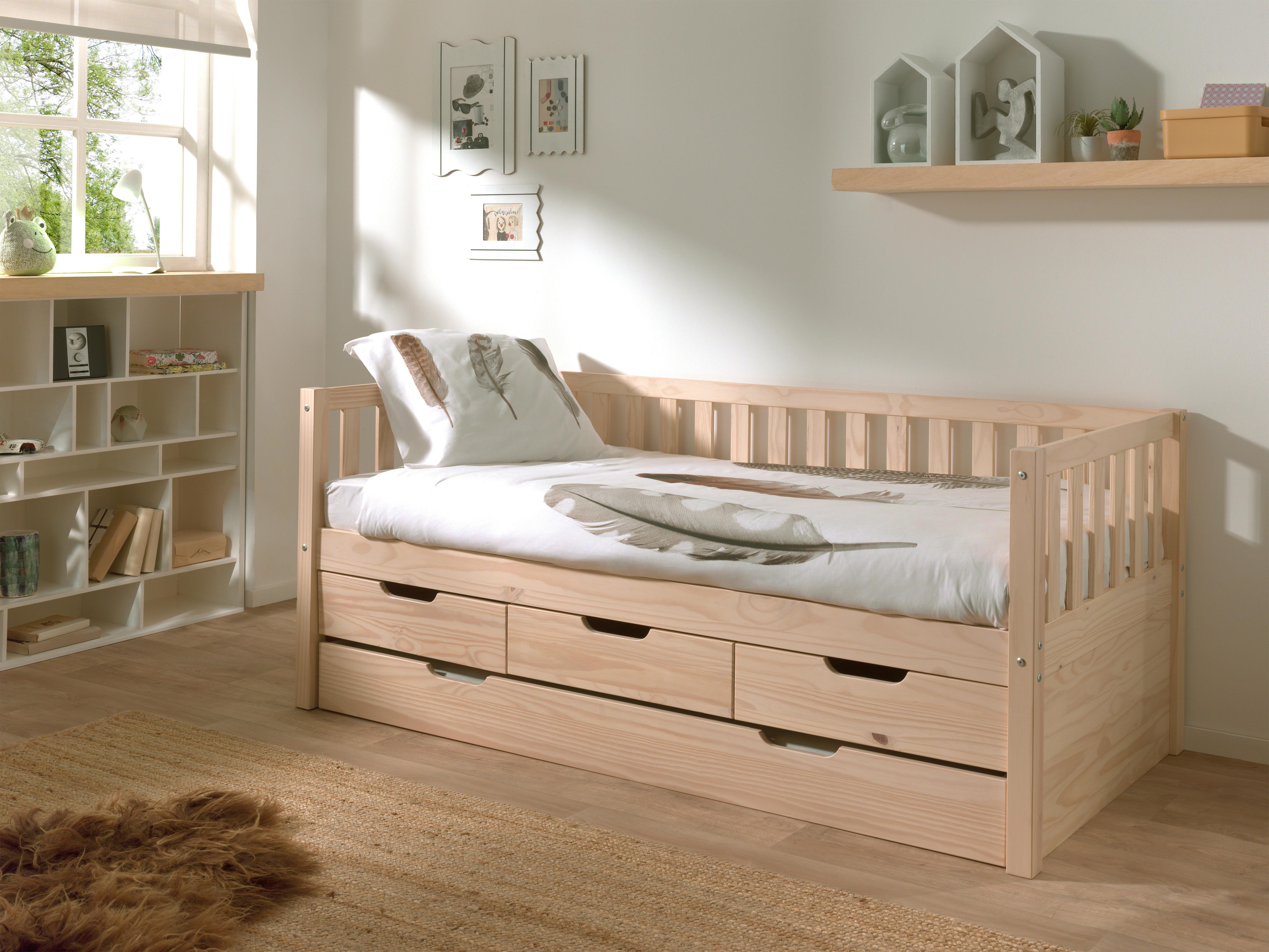 Ausziehbett "Fritz" 90x200 cm, kieferfarben - Kieferfarben, MODERN, Holz/Holzwerkstoff (90/200cm) - MID.YOU