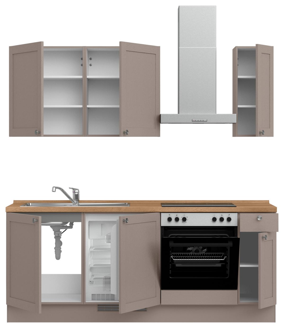 Küchenleerblock Frame Low o. Geräte Beigebraun - Edelstahlfarben/Eichefarben, MODERN, Holzwerkstoff/Metall (210cm) - Nobilia
