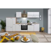 Küchenblock Merle mit Geräten ca. 310 cm Weiß - Edelstahlfarben/Eichefarben, Basics, Holzwerkstoff/Metall (310cm) - Respekta