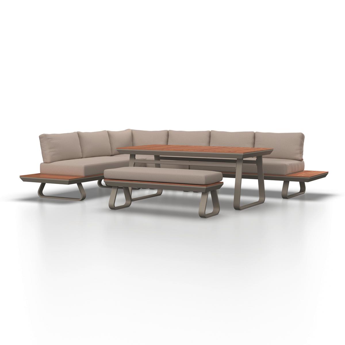Dining-Loungeset Emma Creme Outdoorstoff/Polywood+Abd. - Creme/Hellgrau, MODERN, Kunststoff/Textil (248/318/72cm) - Bessagi Garden