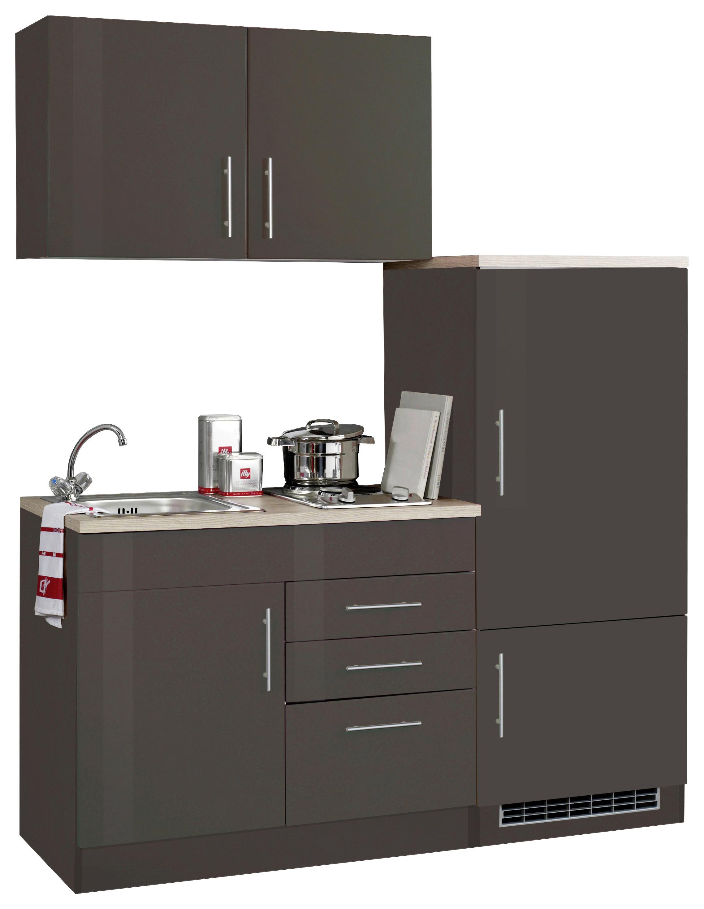 Küchenblock Toronto I m. Geräten Grau/Graphitfarben - Chromfarben/Grau Hochglanz, MODERN, Holzwerkstoff/Metall (160cm) - Held