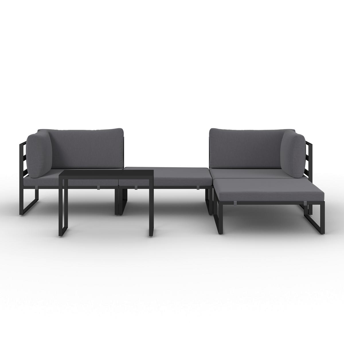 Loungegarnitur Valentina Dunkelgrau Metall/Outdoorstoff - Dunkelgrau/Schwarz, MODERN, Glas/Textil - Bessagi Garden
