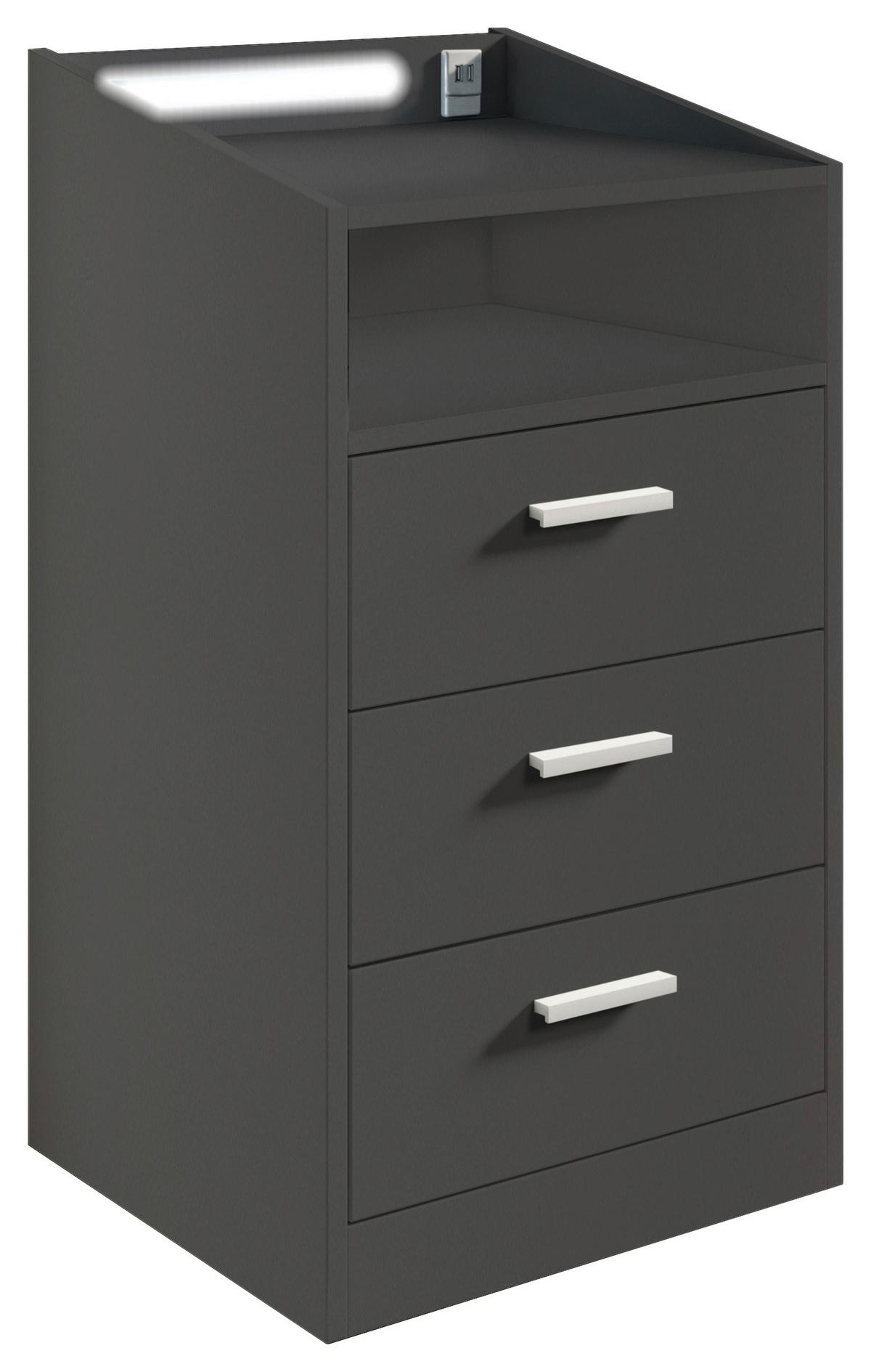 STOLIK NOCNY LUMO - kolor aluminiowy/kolor grafitowy, Modern, materiał drewnopochodny/tworzywo sztuczne (46/84/42cm) - MID.YOU