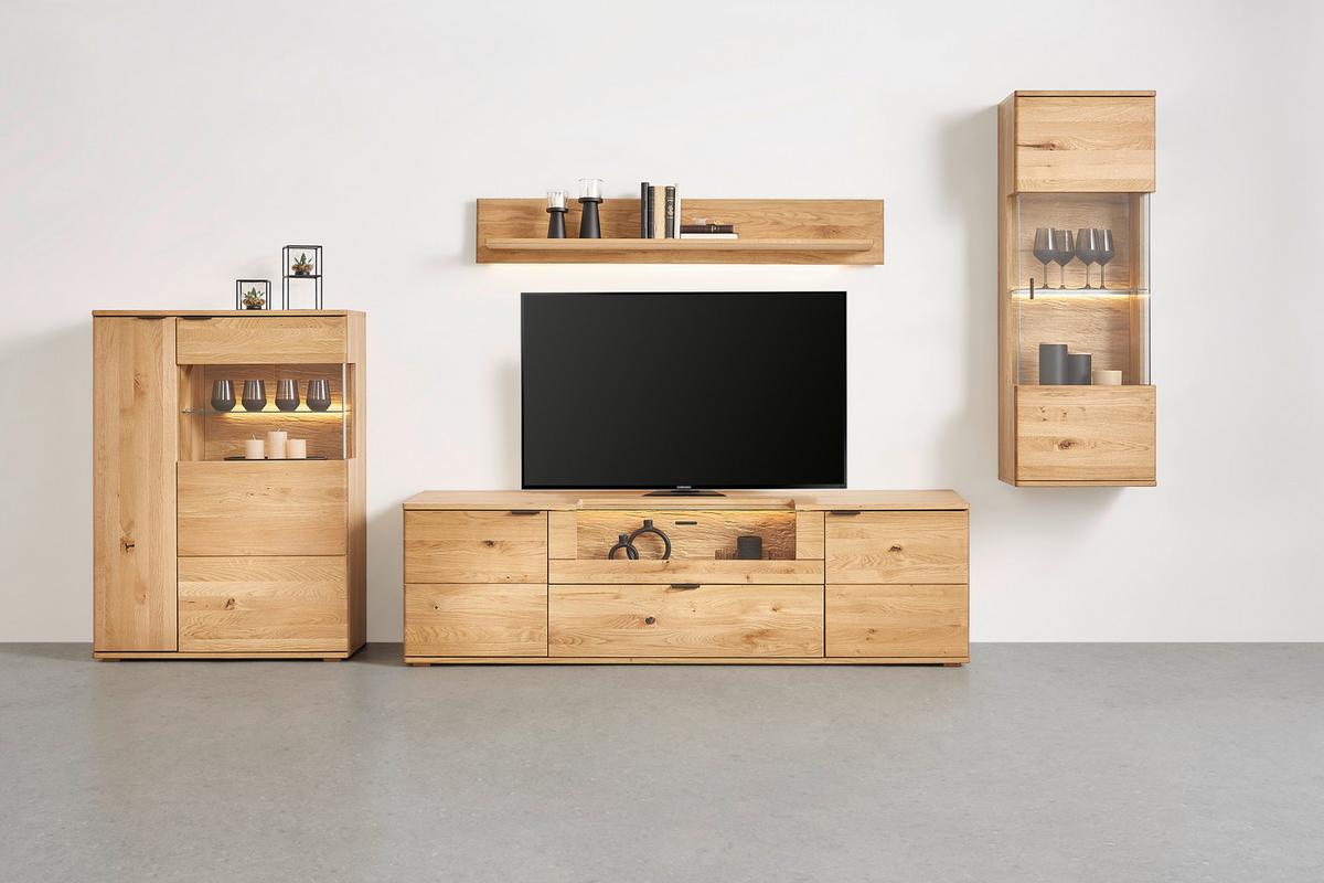 TV-Element in Wildeiche - Wildeiche/Schwarz, Modern, Glas/Holz (195/56/50cm) - Premium Living