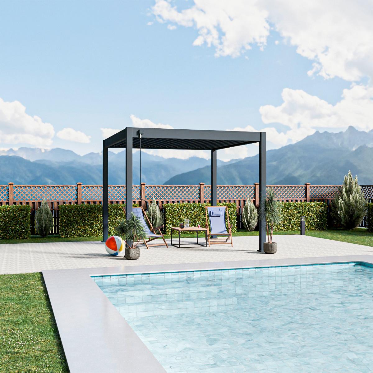 Pergola Trumpf, Antracit, 3x3m - barve grafita, Basics, kovina (300/255/300cm) - Gardenson