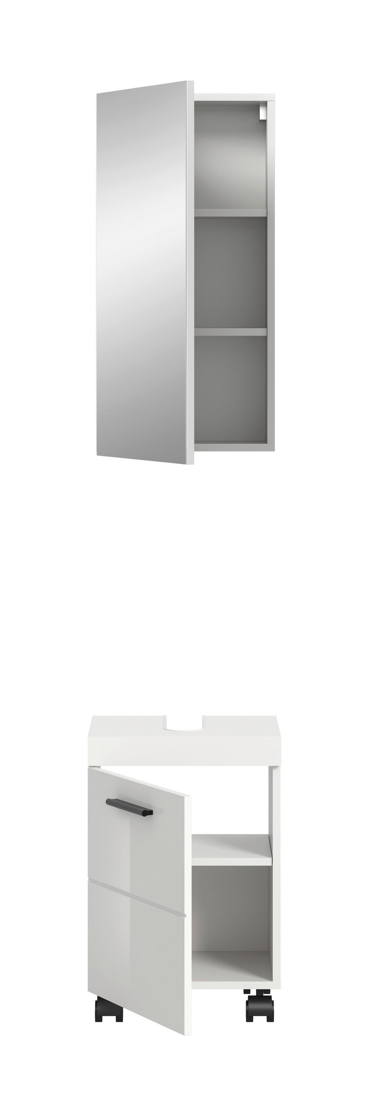 Badezimmer NOVA Weiß, Weiß Hochglanz 2-teilig - Weiß Hochglanz/Schwarz, Trend, Glas/Holzwerkstoff (40cm) - MID.YOU
