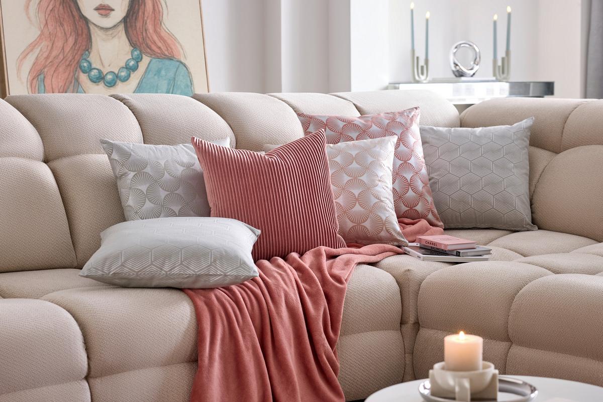 Díszpárna Shiny Gingko 45/45 - bézs/ezüstszínű, Romantik / Landhaus, textil (45/45cm) - Mömax